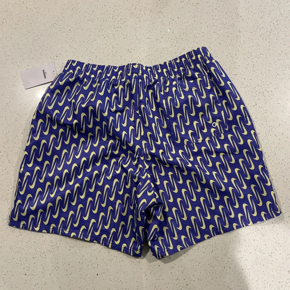 Nike Swim Shorts Mens XL Blue White Logo Swoosh Allover Print Volley 7
